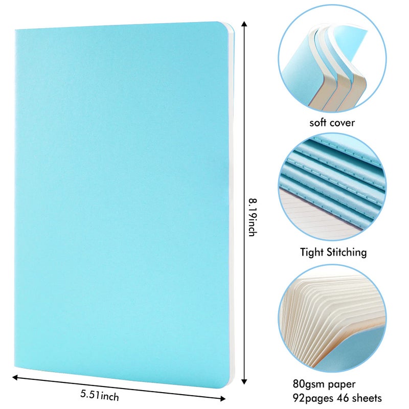 Feela 8 Pack Soft Cover Journal Bulk, Feela Notebooks College Ruled for Work, Lined Travel Journal for Women Men, Note Taking Notebook School Supplies Business Writing, 8.2    x 5.5   , A5, Light Blue - Image 2